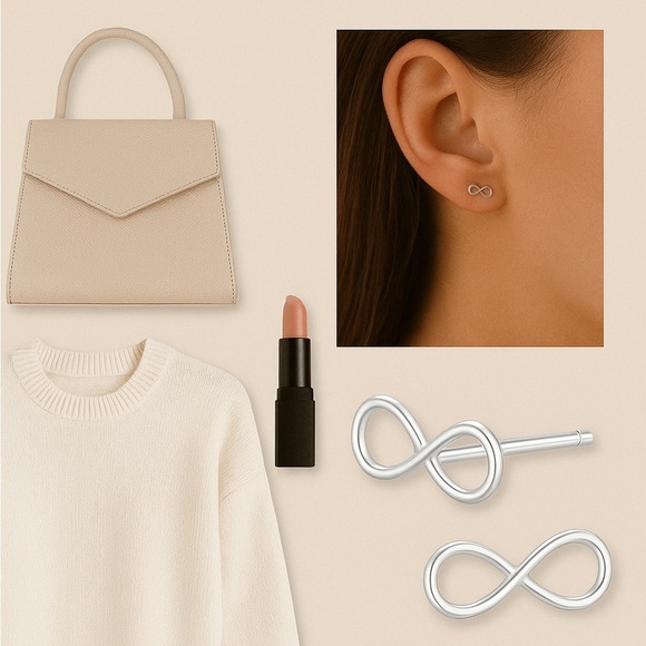 Sterling Silver Infinity Tiny Stud Earrings - Picture 3 of 3